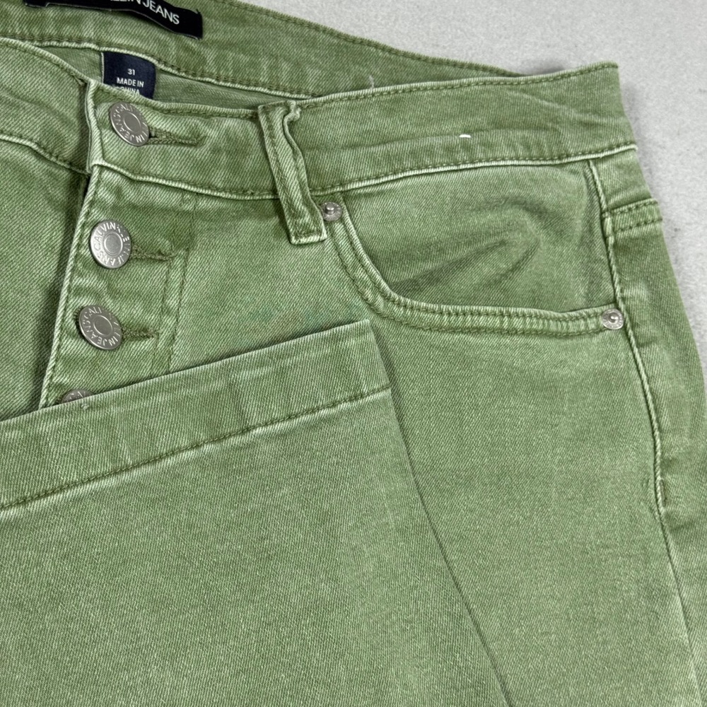 Calvin Klein Jeans Womens 31 Olive Green Wide Leg Cropped Button Fly Pants